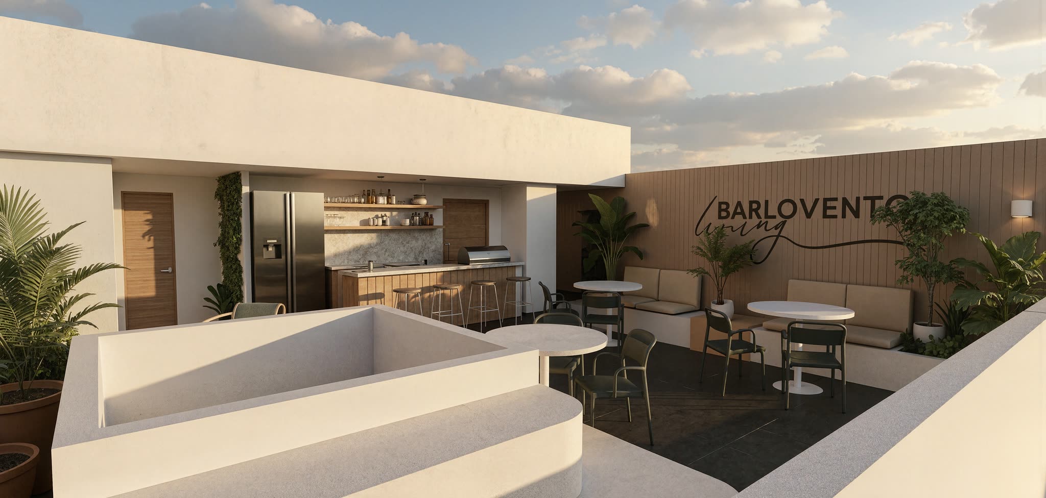Rooftop de Barlovento Living, con asador y comedor al aire libre