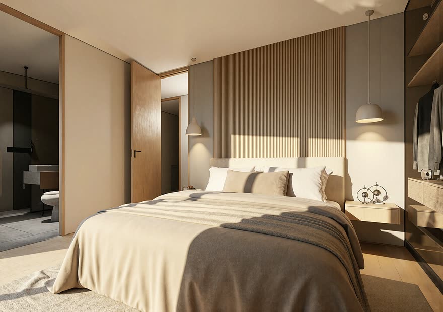 Alcoba de un apartamento de Barlovento Living con clóset y zona de vestier
