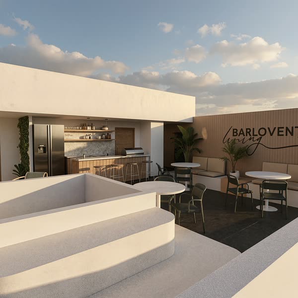 Rooftop de Barlovento Living con zona de asador y comedor al aire libre