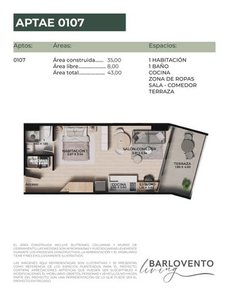 Plano de Aparta-estudio 0107: 35,00 m²