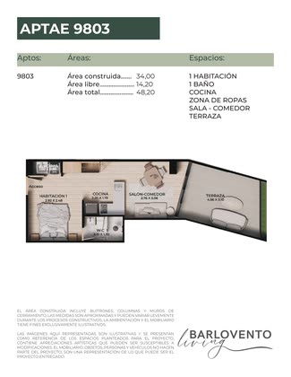 Plano de Aparta-estudio 9803: 34,00 m²