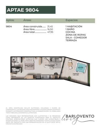 Plano de Aparta-estudio 9804: 31,45 m²