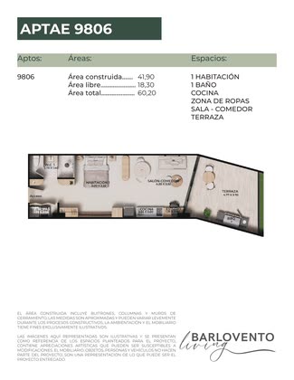 Plano de Aparta-estudio 9806: 41,90 m²
