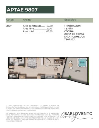 Plano de Aparta-estudio 9807: 42,80 m²