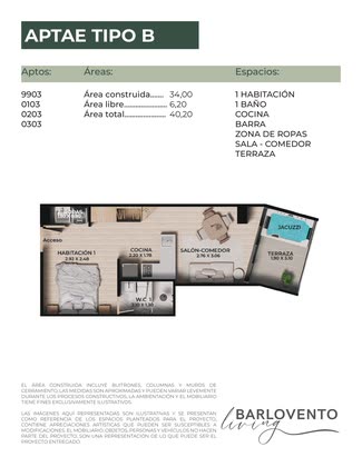 Plano de Aparta-estudio tipo B: 40,20 m²