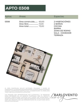 Plano de Apartamento 0308: 60,00 m²