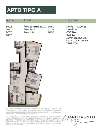 Plano de Apartamento tipo A: 66,80 m²