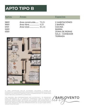 Plano de Apartamento tipo B: 75,25 m²